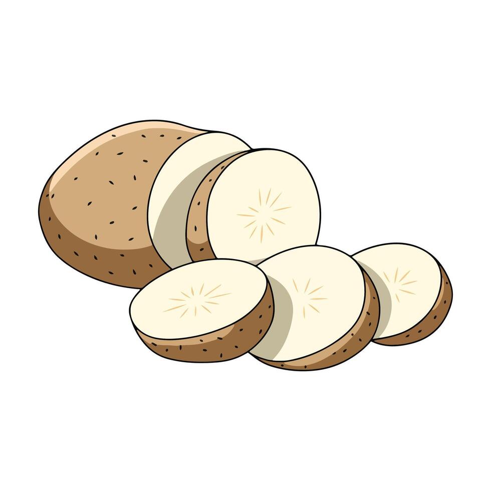 Raw Sliced Potatoes Illustration. depiction of fresh potato slices in a natural style. Perfect for food-themed designs, recipe illustrations, and healthy eating concepts. vector