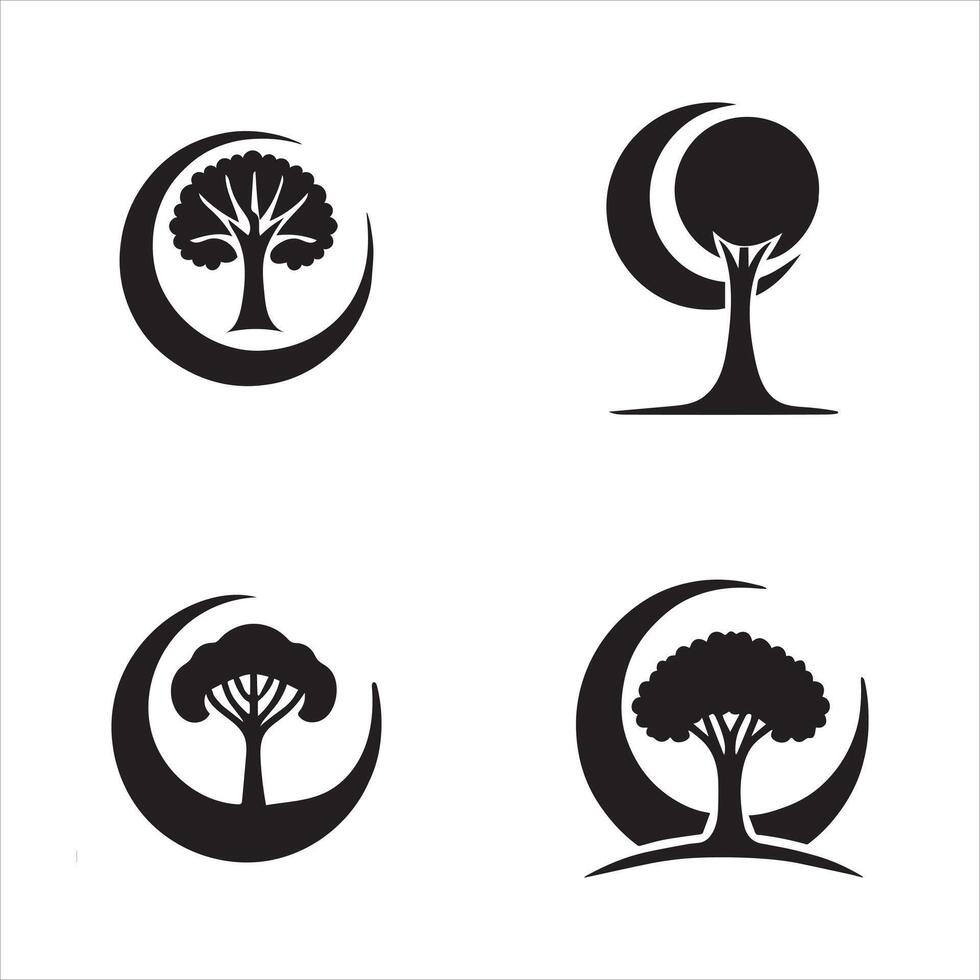 Four Tree Silhouette Logos Clean and Editable Design vector