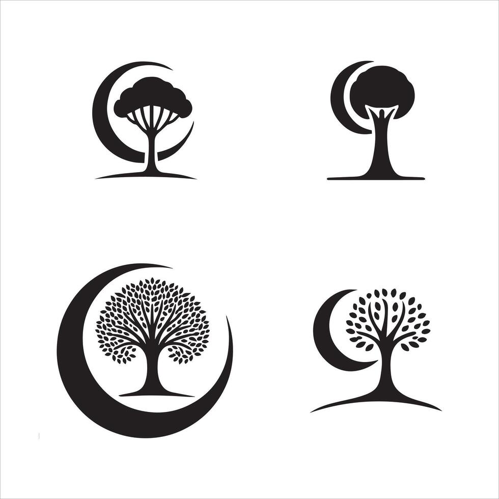 Four Tree Silhouette Logos Editable Design on White Background vector