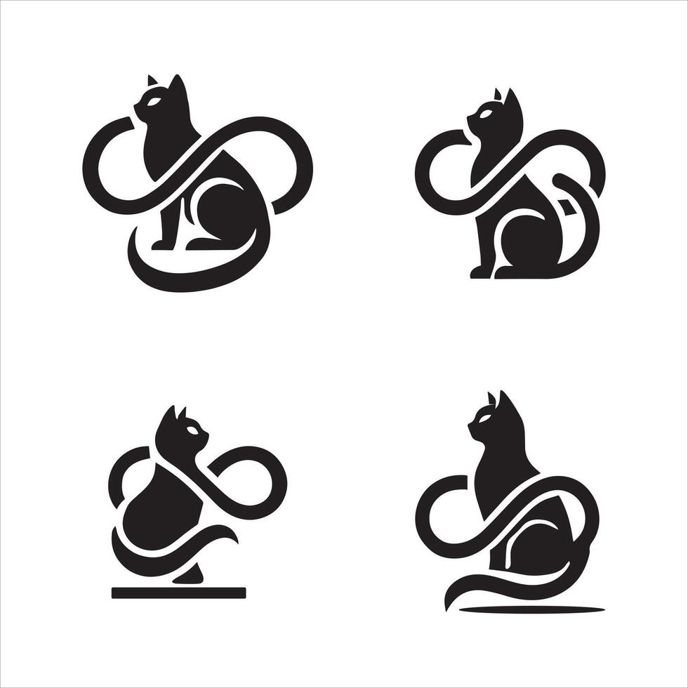 Four Cat Silhouettes Editable Art on White Background vector