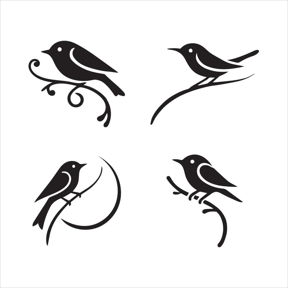 Bird Silhouettes on Branches High Quality Editable File vector