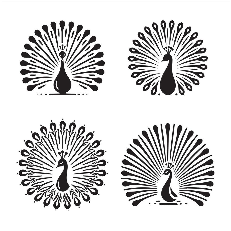 Peacock Silhouettes High Quality Fully Editable File vector