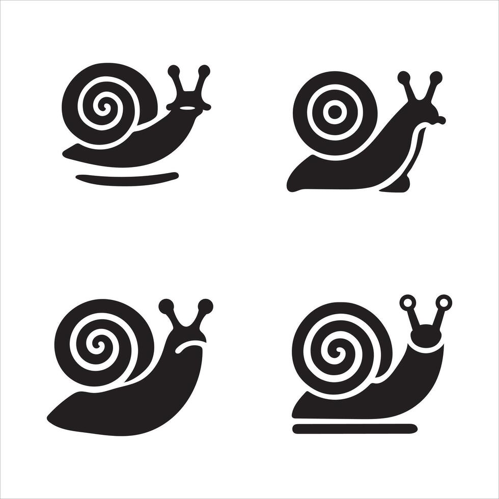 Four Simple Snail Silhouettes Fully Editable Design vector