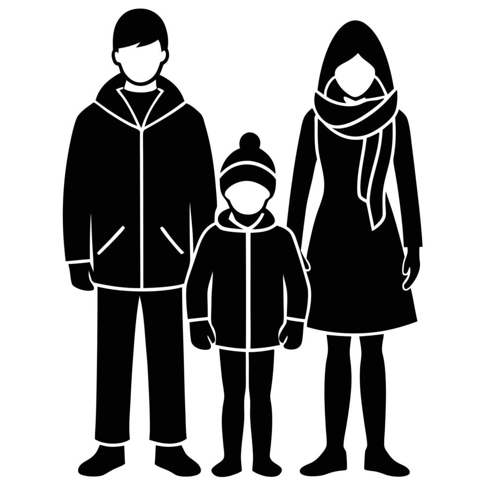 Winter Family Silhouette in Winter Clothes vector