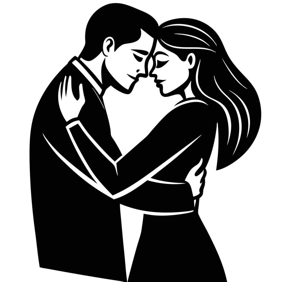 Embracing Couple Silhouette Illustration on White Background vector