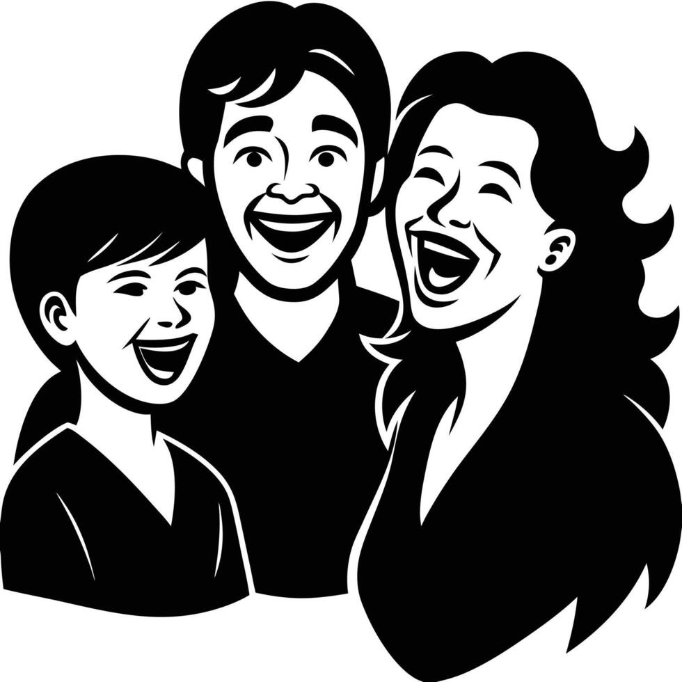 Family Laughing Together Silhouette on White vector