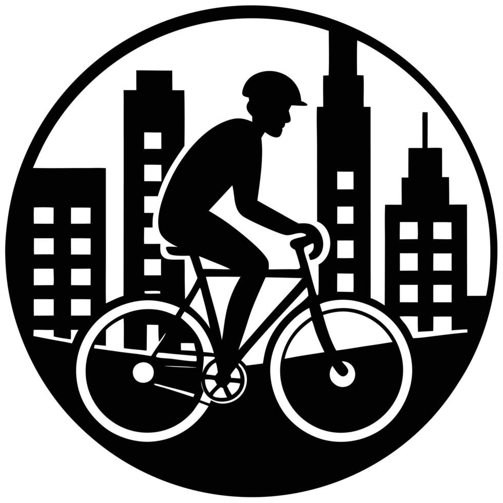 Cyclist Silhouette in City on White Background vector