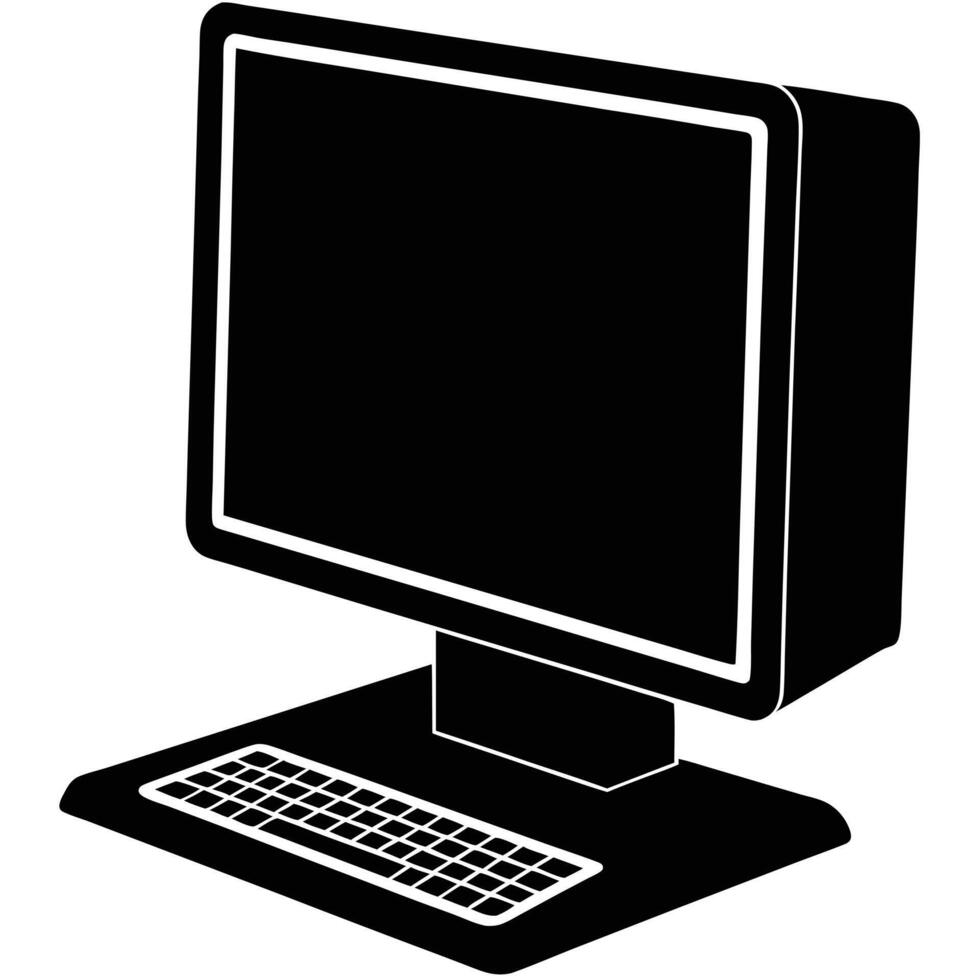 Desktop Computer Silhouette Illustration on White Background vector