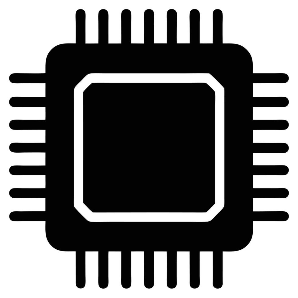 Computer CPU Silhouette Illustration on White Background vector