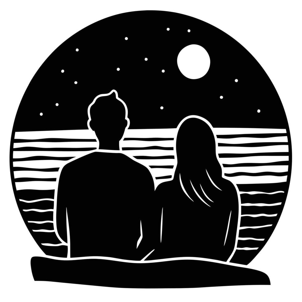 Couple Watching Sunset Love Silhouette on White Background vector