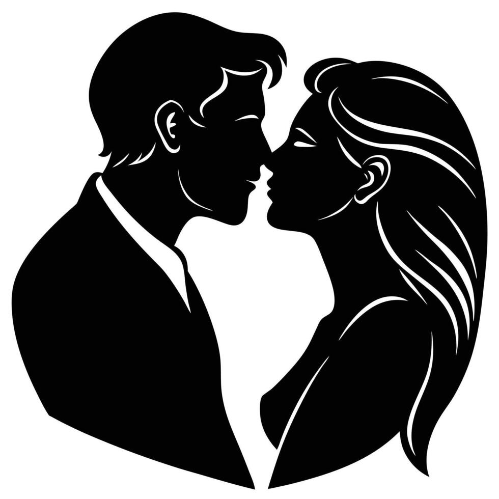 Couple Silhouette Kissing on White Background vector