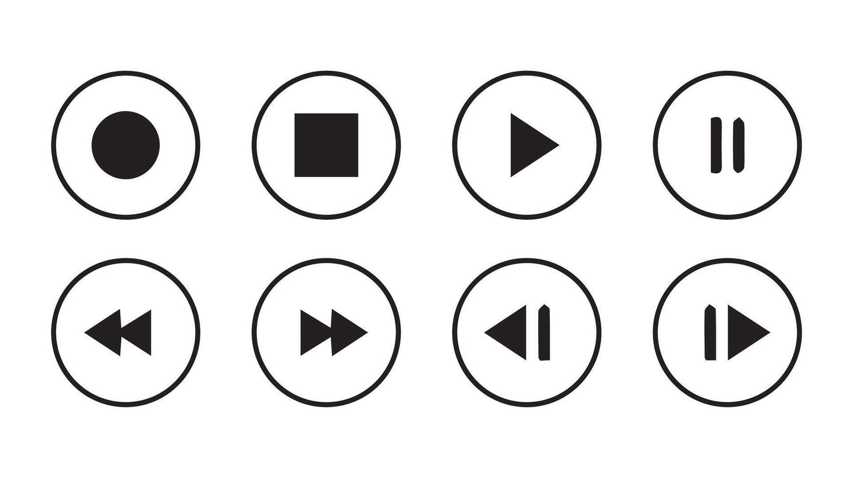 Media player control icons illustration set.Play and pause buttons, audio player,player button set icon vector