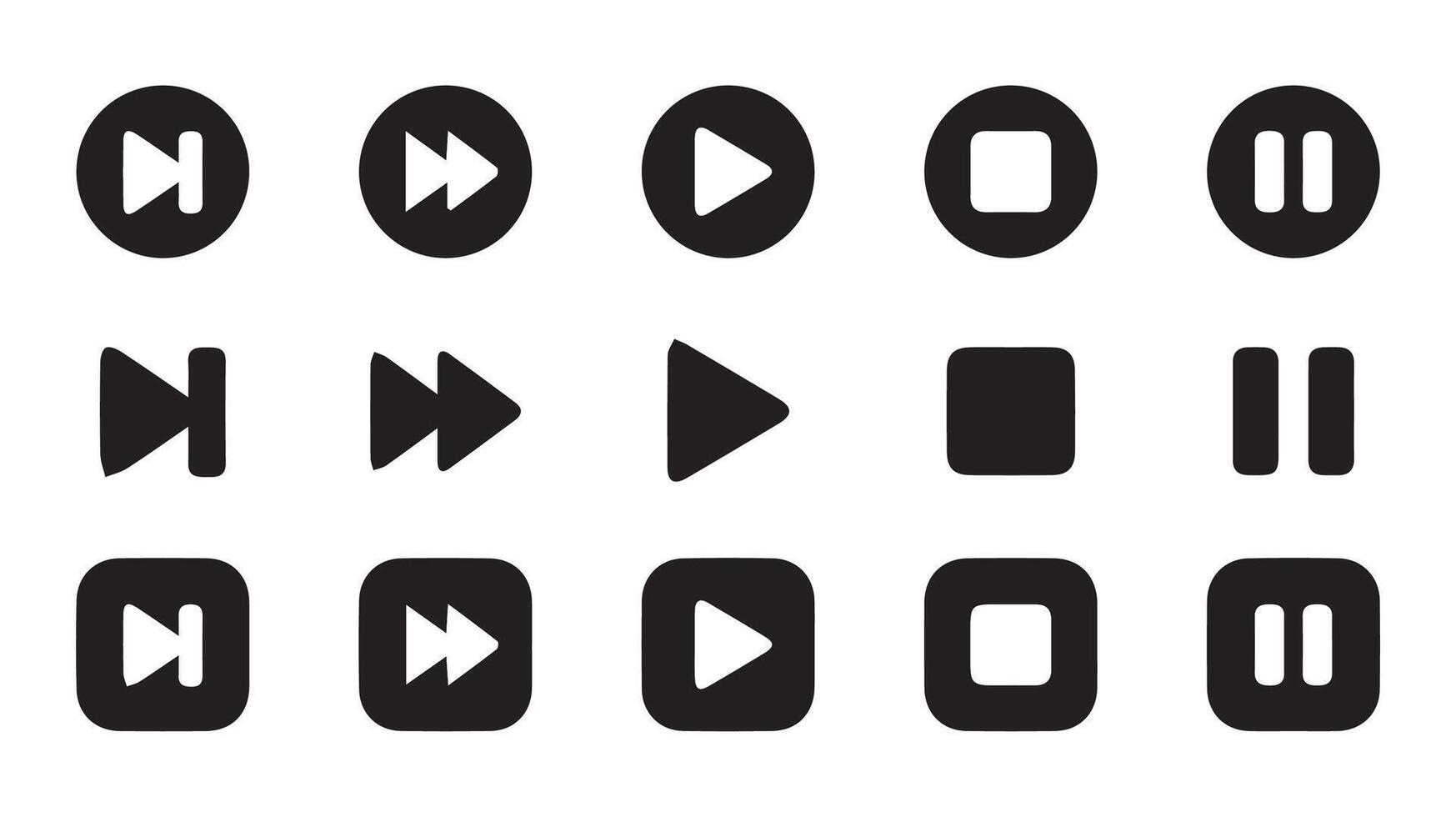 Media player control icon set, interface multimedia symbols and audio, media player buttons, music speaker volume vector