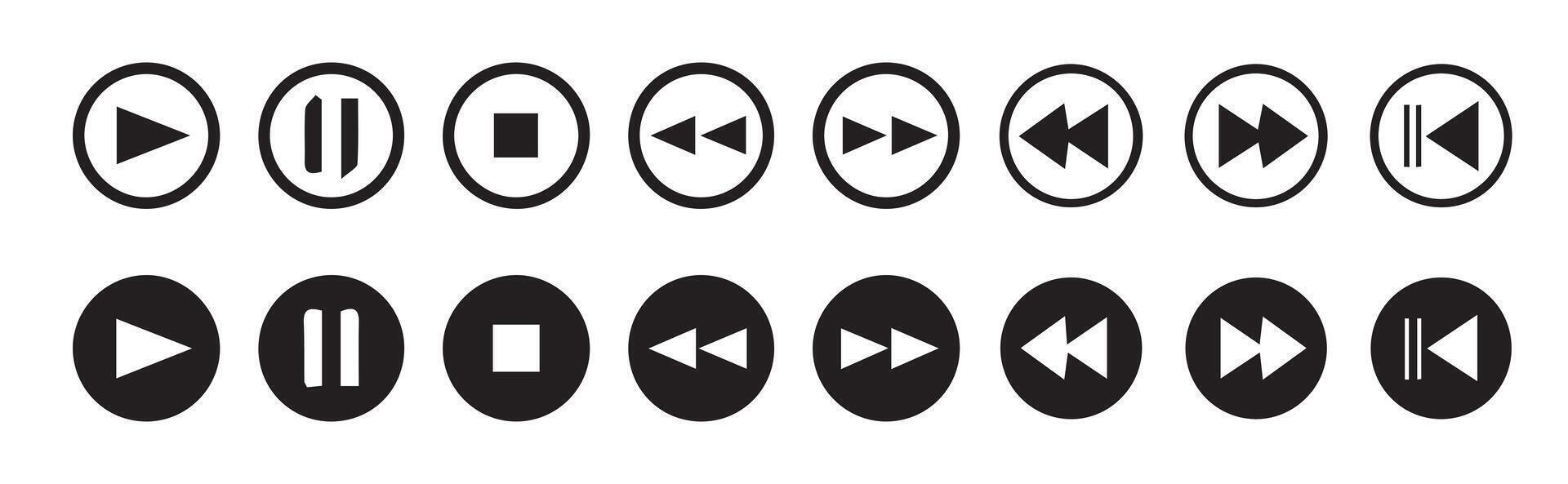 Media Player Buttons set. Media Player icons in circle isolated vector