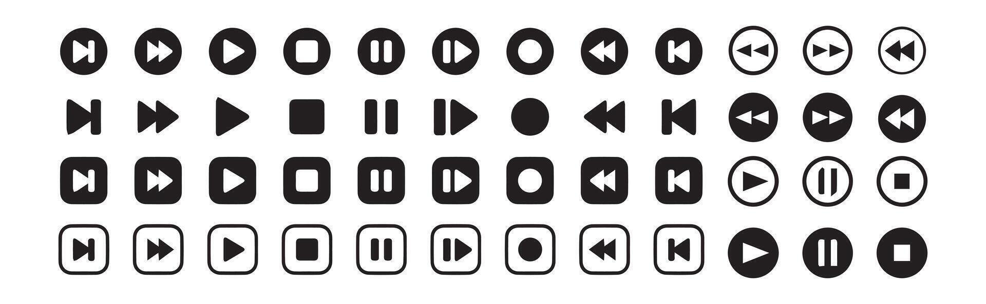 Set of media player button icons.Play and pause buttons, audio player,player button set icon symbol vector