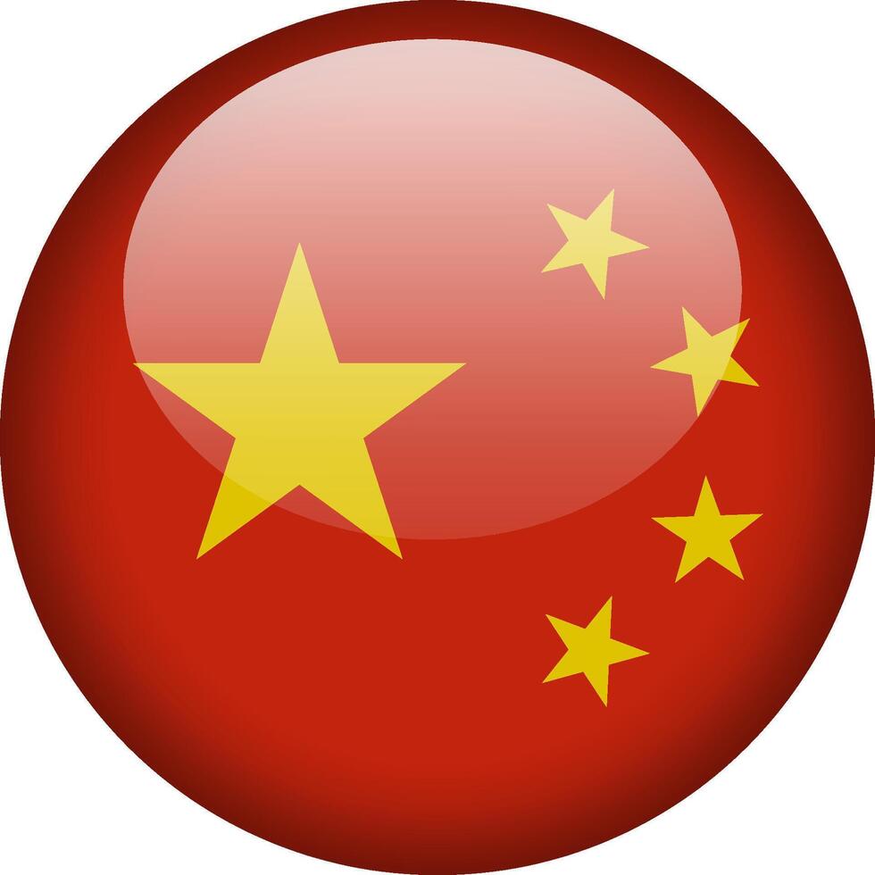 Circular glossy button with the Chinese national flag, a symbol of China and its national identity. vector