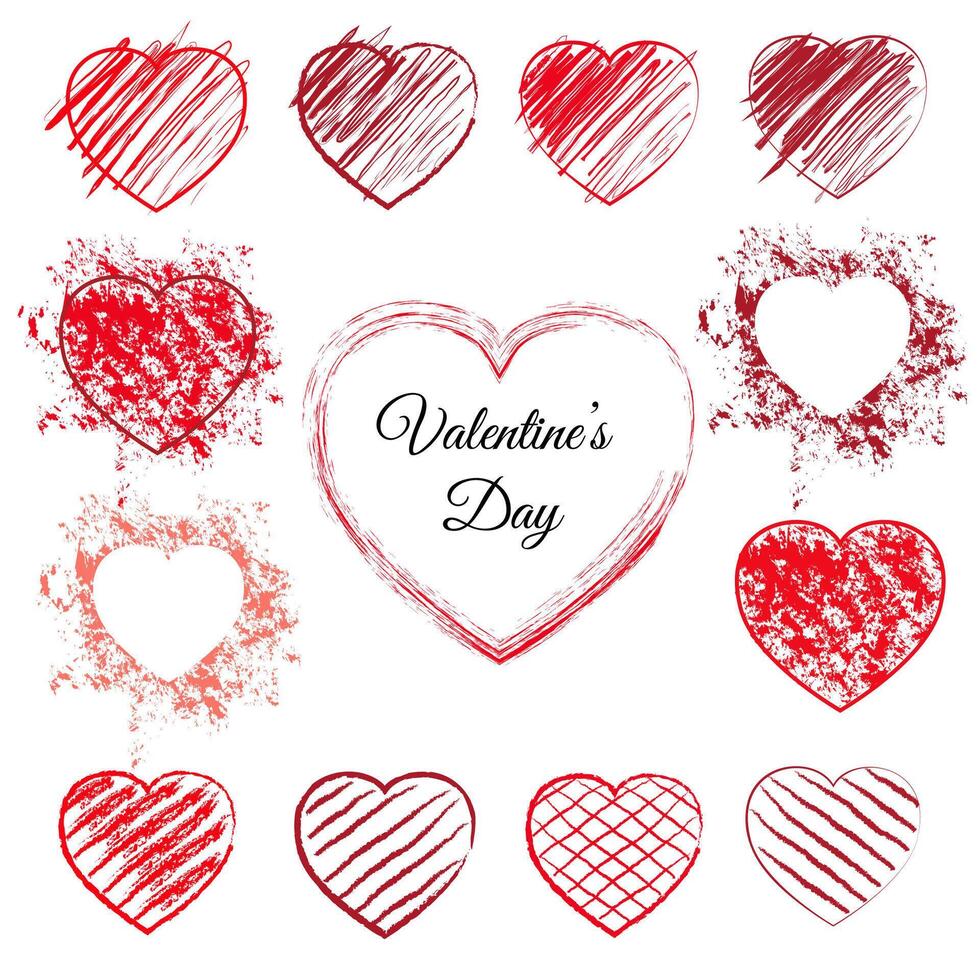 Set of 13 hand drawn hearts vector