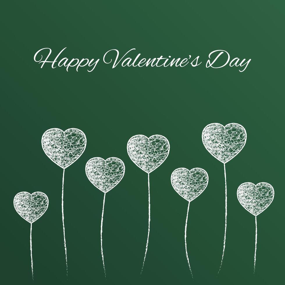 Chalked heart shape balloons valentines card vector