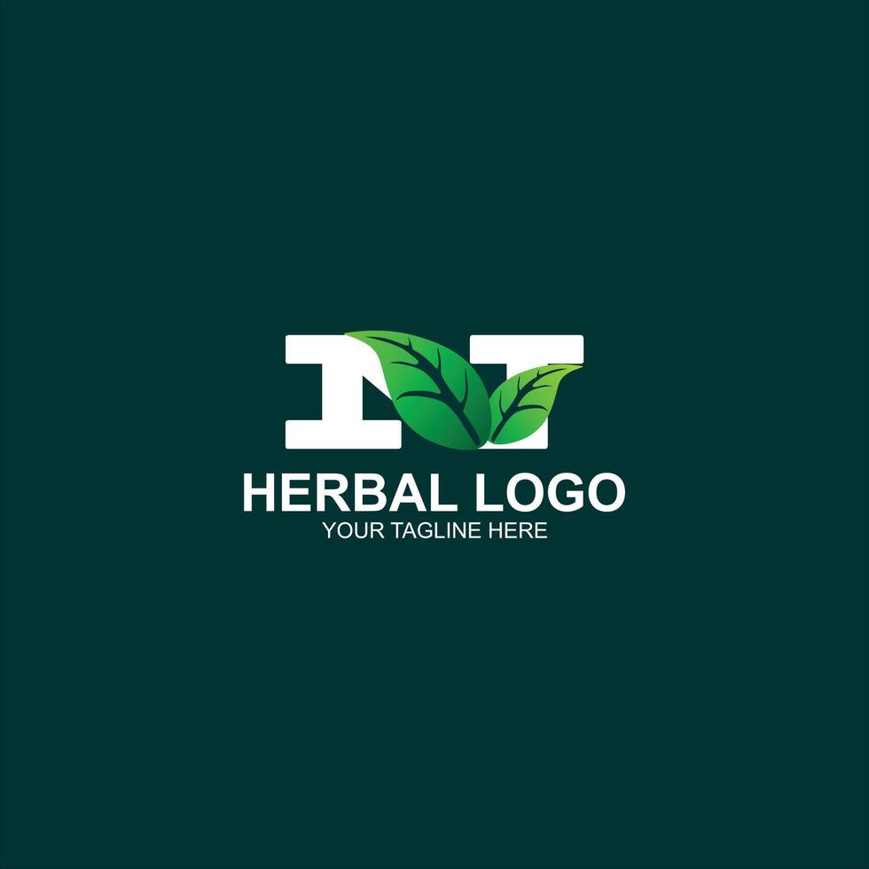 herbal logo n initial icon with creative illustration vector