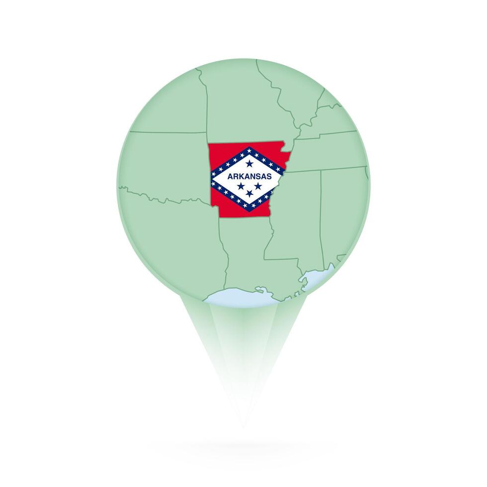 Arkansas map, stylish location icon with Arkansas map and flag. vector