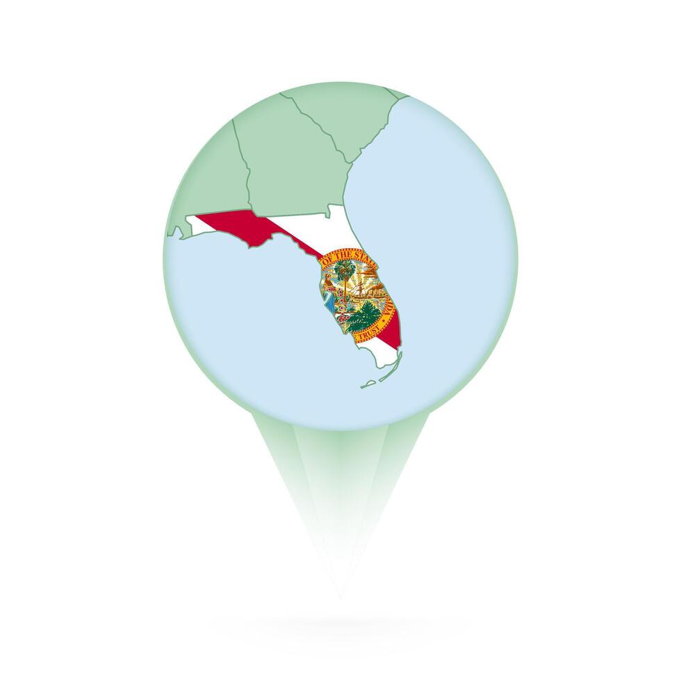 Florida map, stylish location icon with Florida map and flag. vector