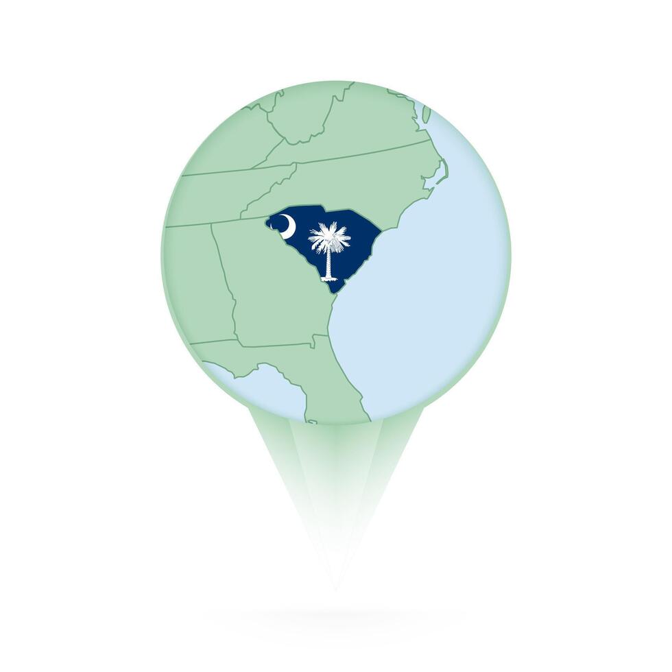 South Carolina map, stylish location icon with South Carolina map and flag. vector