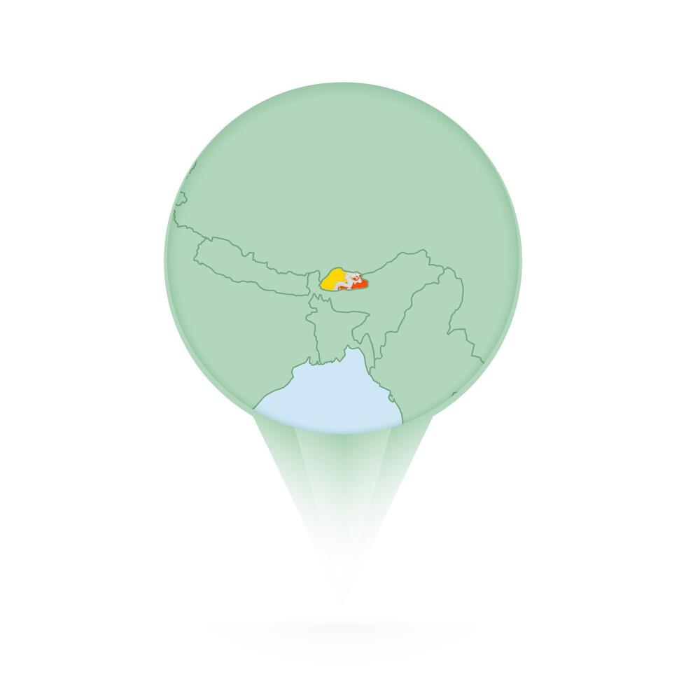 Bhutan map, stylish location icon with Bhutan map and flag. vector