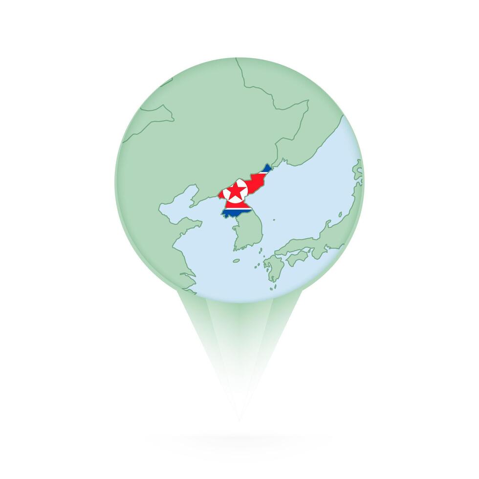 North Korea map, stylish location icon with North Korea map and flag. vector