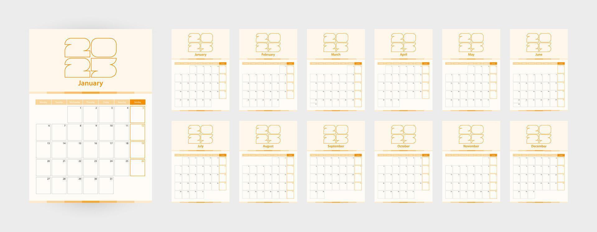 Modern vertical calendar for the year 2025, planner in English. vector