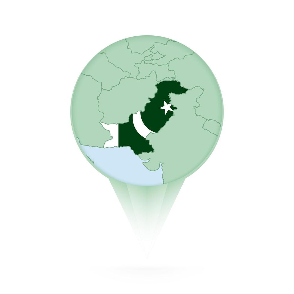 Pakistan map, stylish location icon with Pakistan map and flag. vector