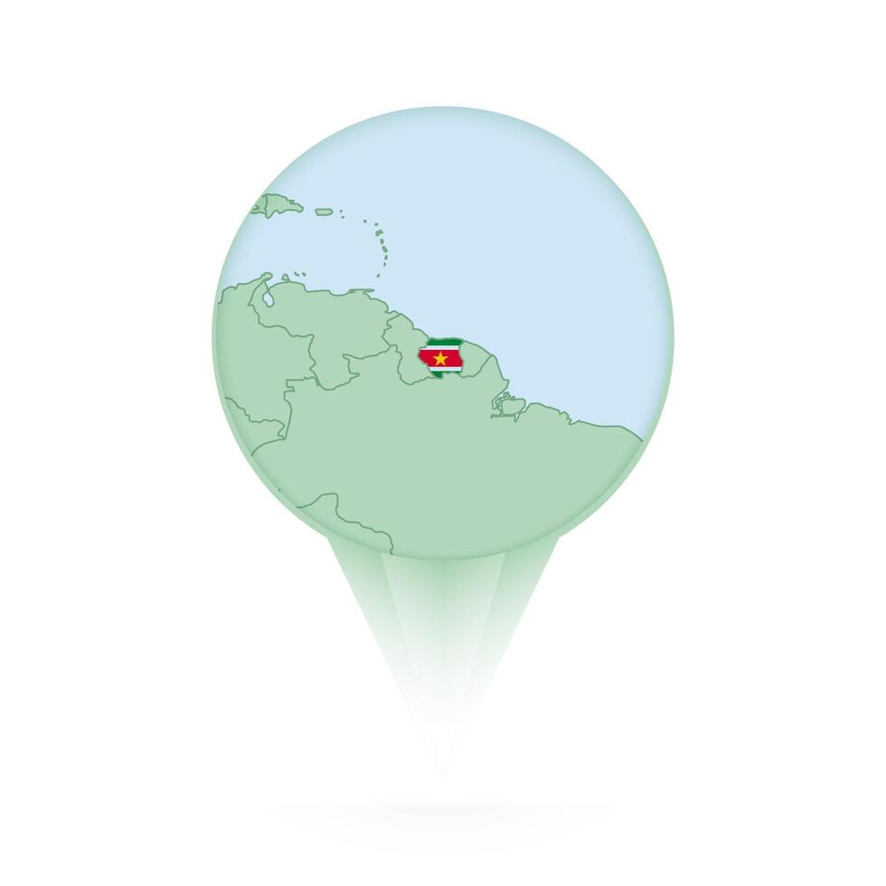 Suriname map, stylish location icon with Suriname map and flag. vector