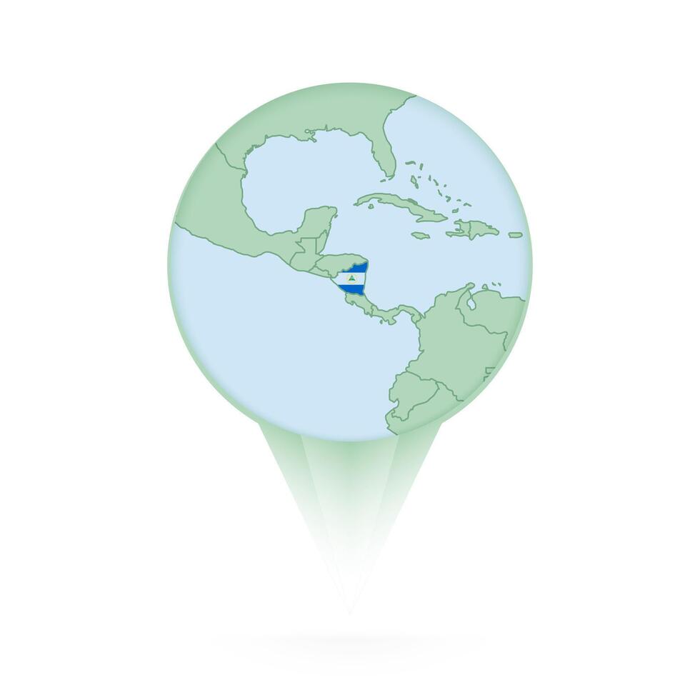 Nicaragua map, stylish location icon with Nicaragua map and flag. vector