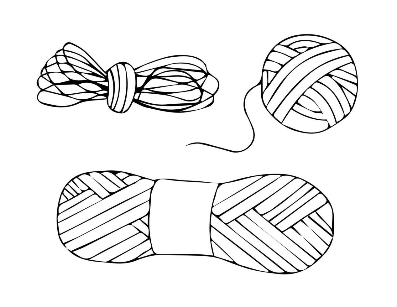 A set of balls and skeins of yarn for knitting in doodle style. vector