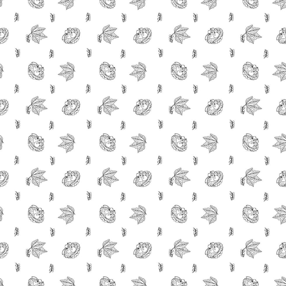 Cupcakes with currant berries in doodle style. Seamless pattern. vector