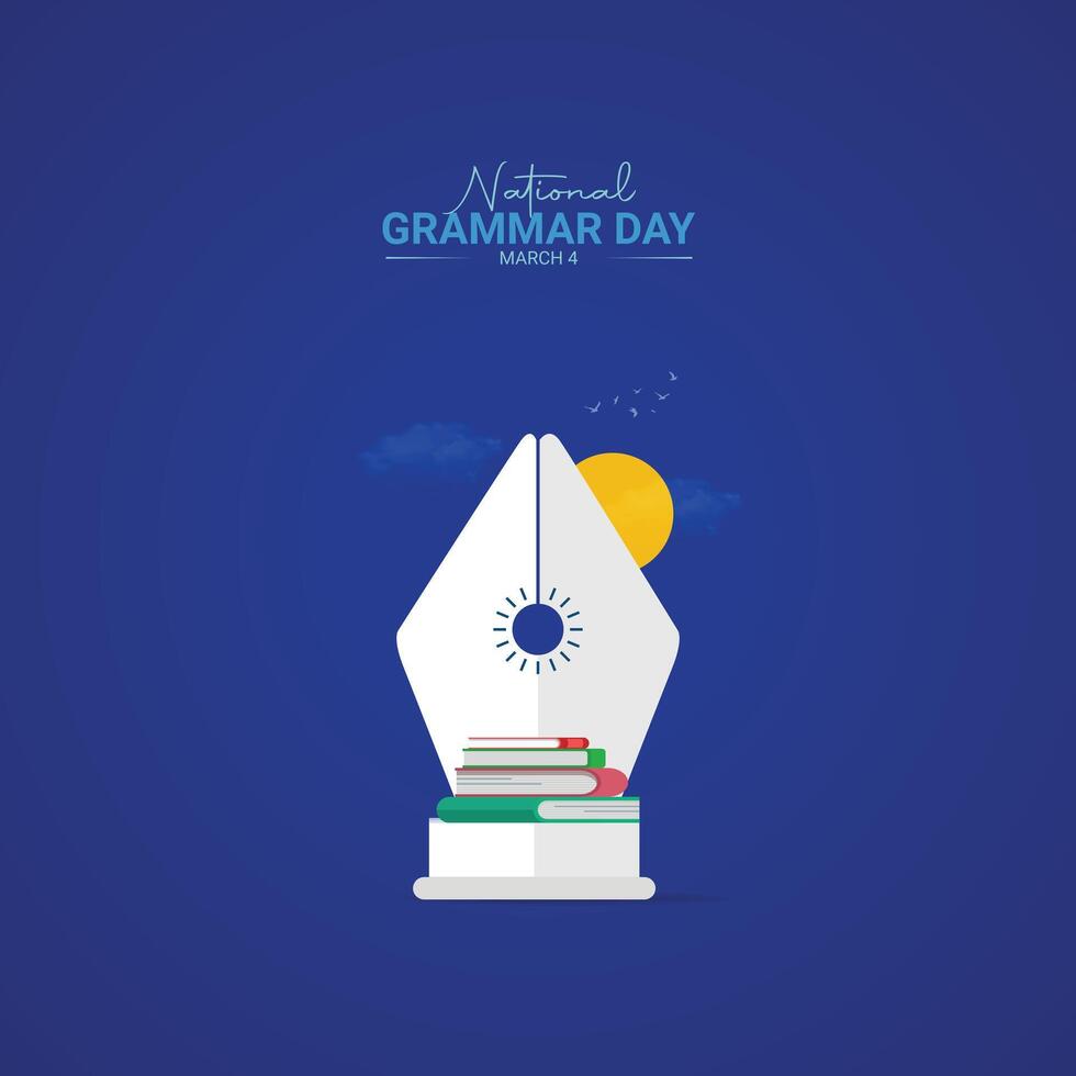 National Grammar Day. 4th March National Grammar day celebration banner with multiple cute books icons in different colours. Grammar day banner with cute books illustration vector