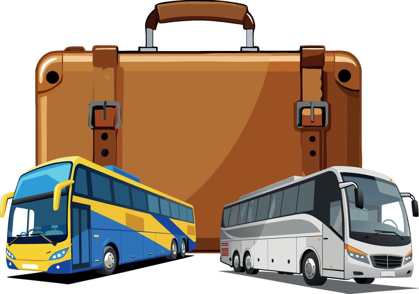 Two modern tourist buses traveling around the world vector
