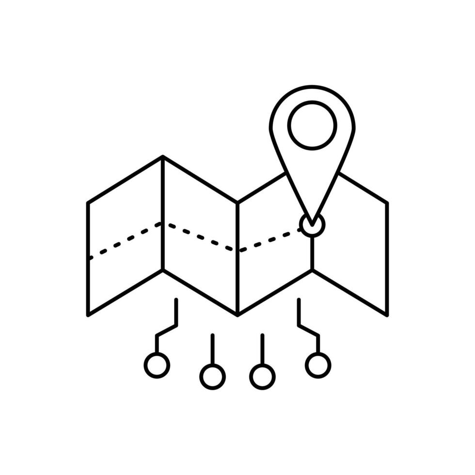 AI in GPS navigation line icon design. Implementation AI in GPS navigation. Map with location pin and circuits line design vector