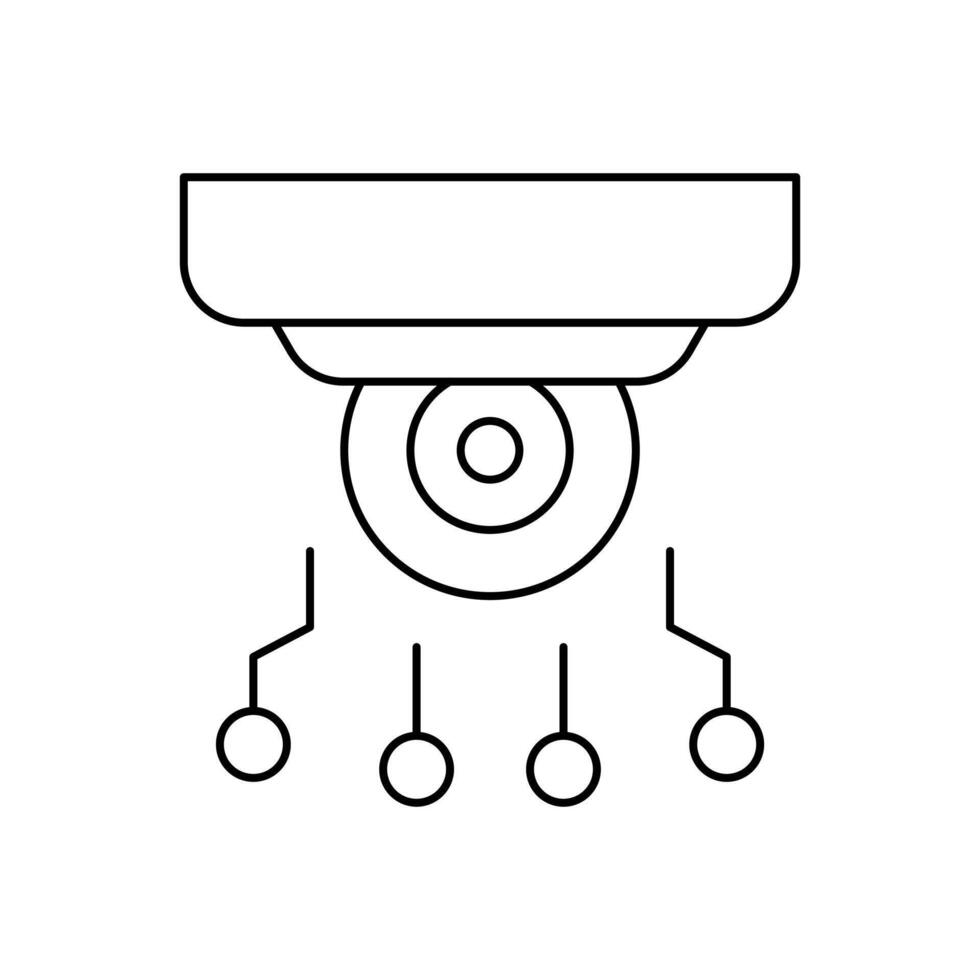 AI in surveillance line icon design. Implementation AI in surveillance sector. Camera cctv with circuits line design vector