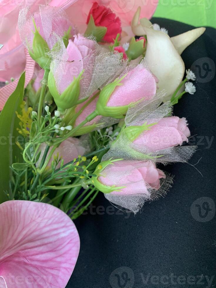 Picture of red and pink rose petals blooming , beautiful flower and authentic fragrance for wedding or valentine colorful bouquet, selective focus. photo