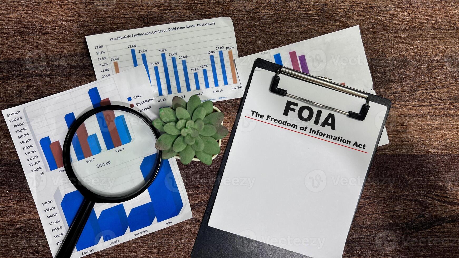 Concept of FOIA - The Freedom of Information Act write on paperwork isolated on Wooden Table. photo