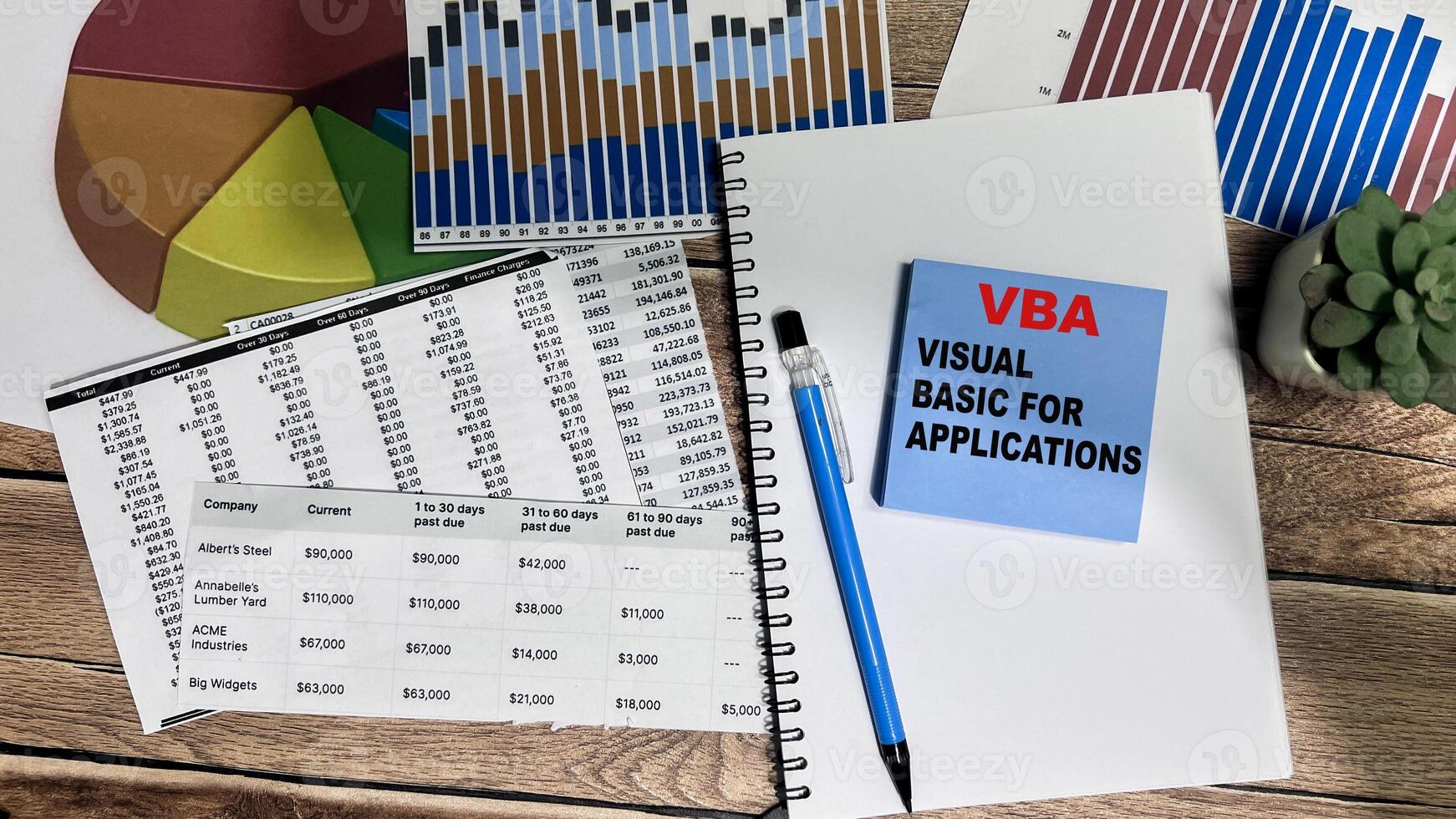 Concept of VBA - Visual Basic for Applications write on sticky notes isolated on Wooden Table. photo