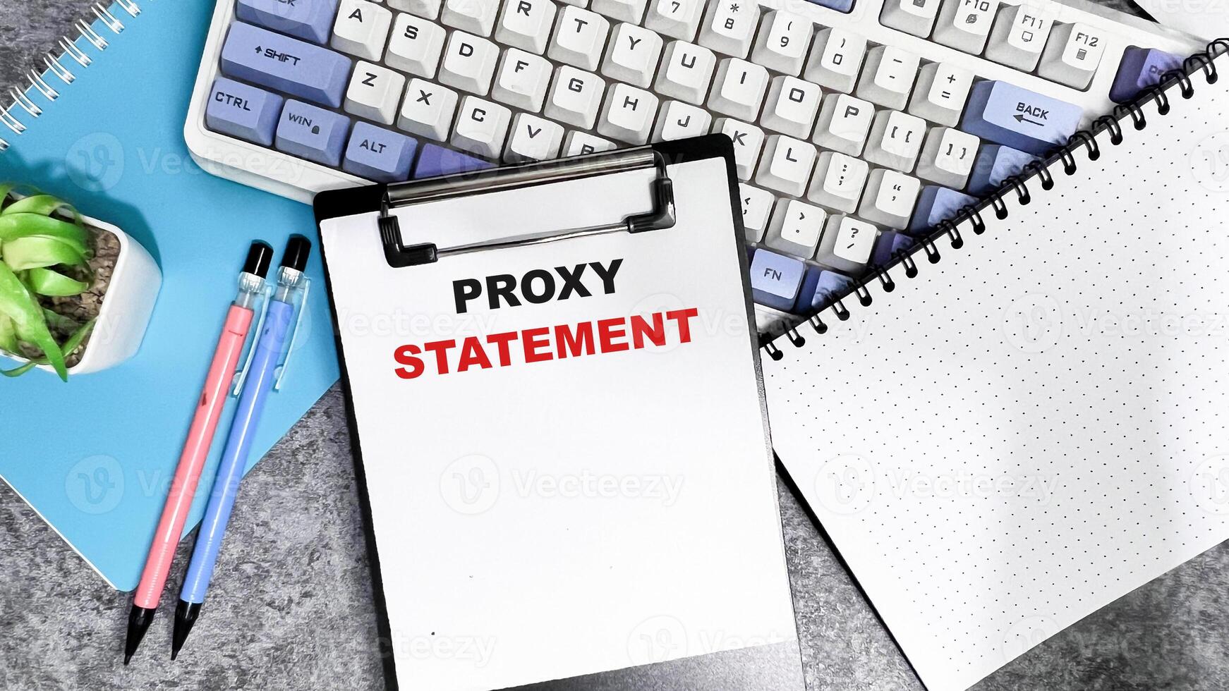 Concept of Proxy Statement write on paperwork isolated on Wooden Table. photo