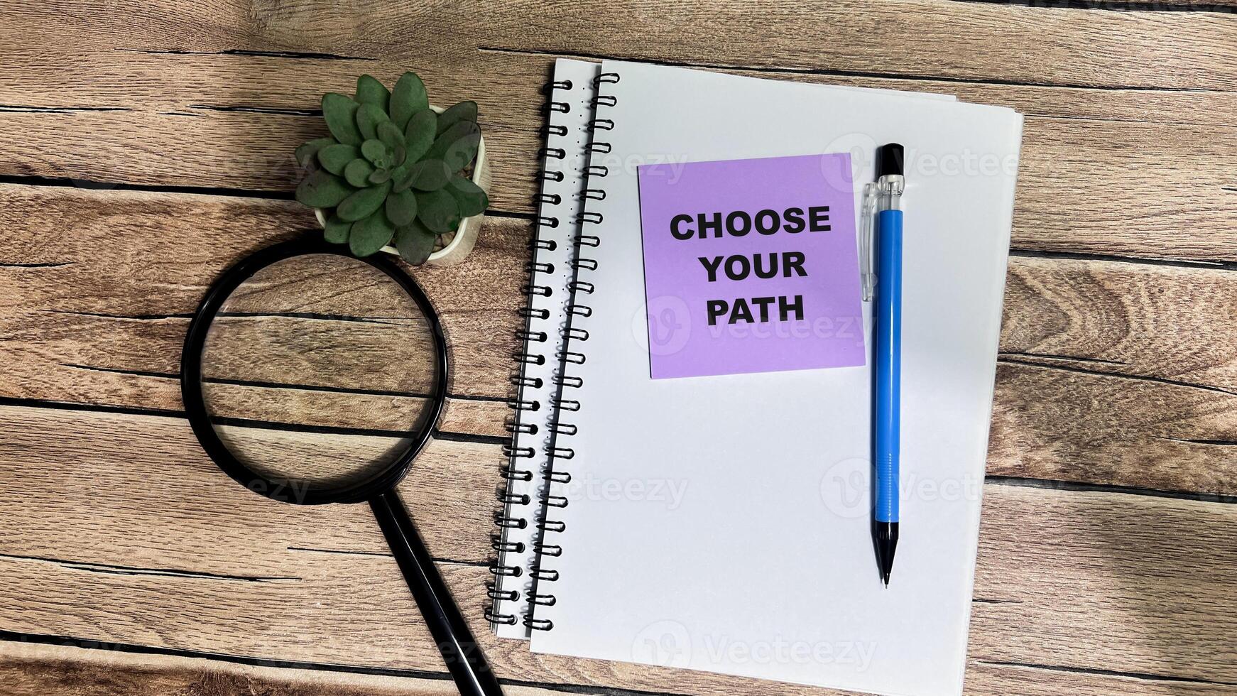 Concept of Choose Your Path write on sticky notes isolated on Wooden Table. photo