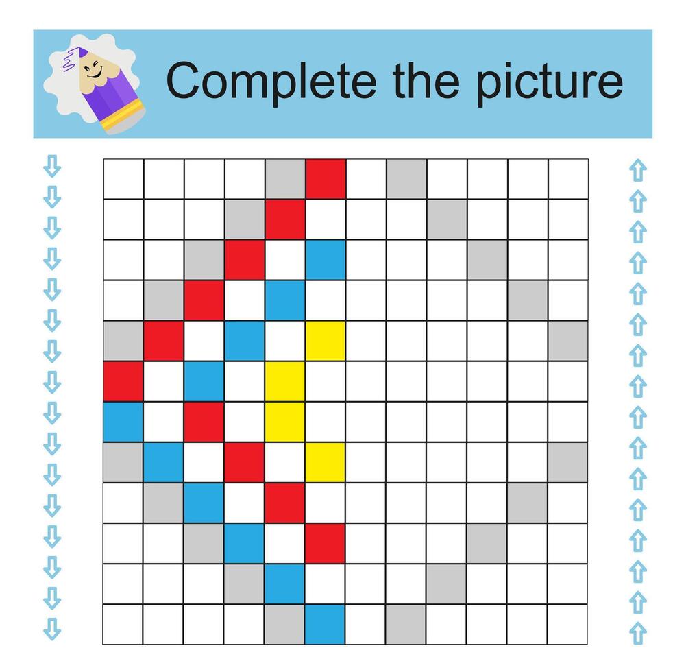 Complete the picture. Educational game for preschoolers, kids. Painting a mirror image vector