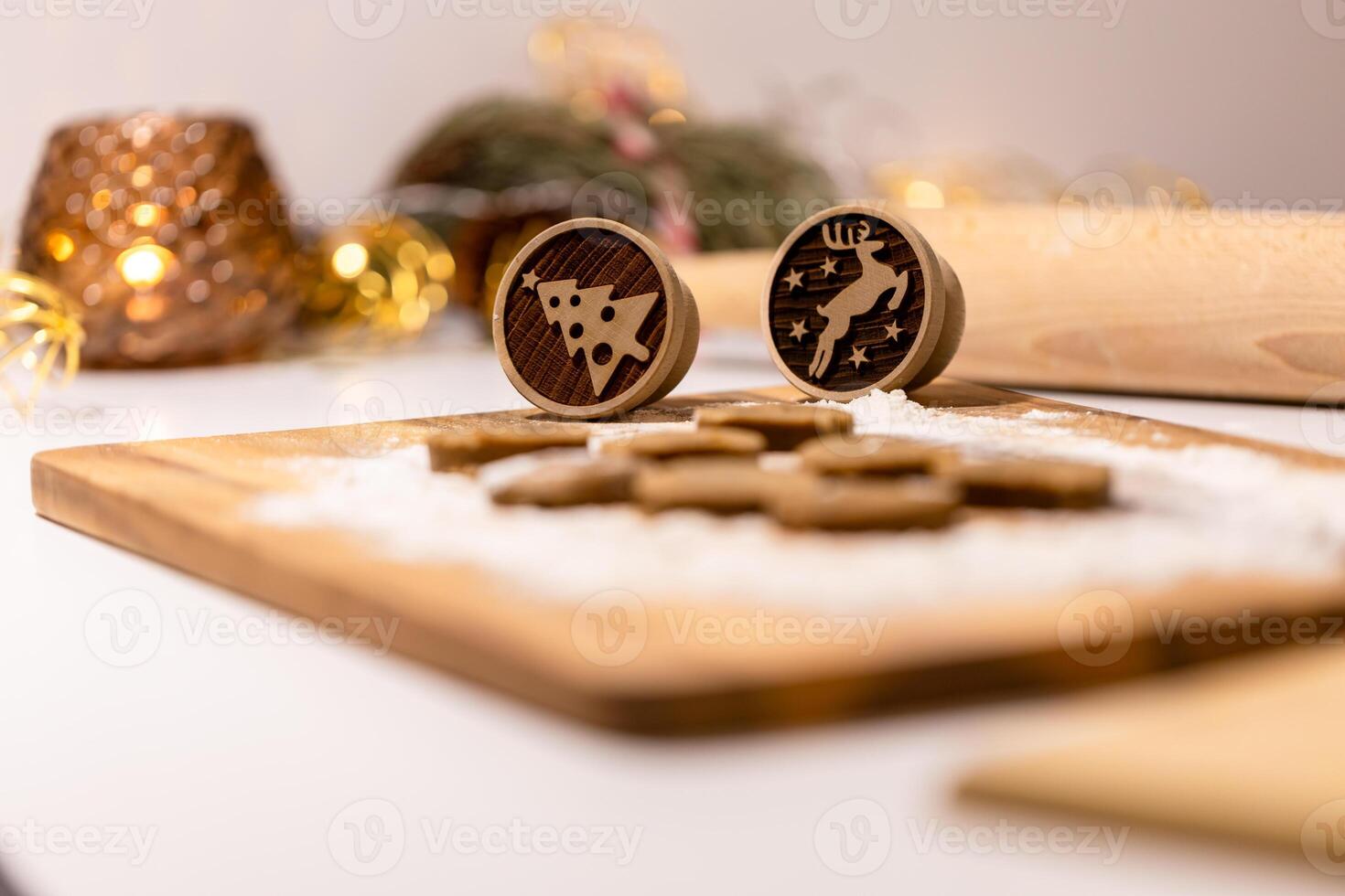 a wooden cookie cutter with a reindeer on it photo