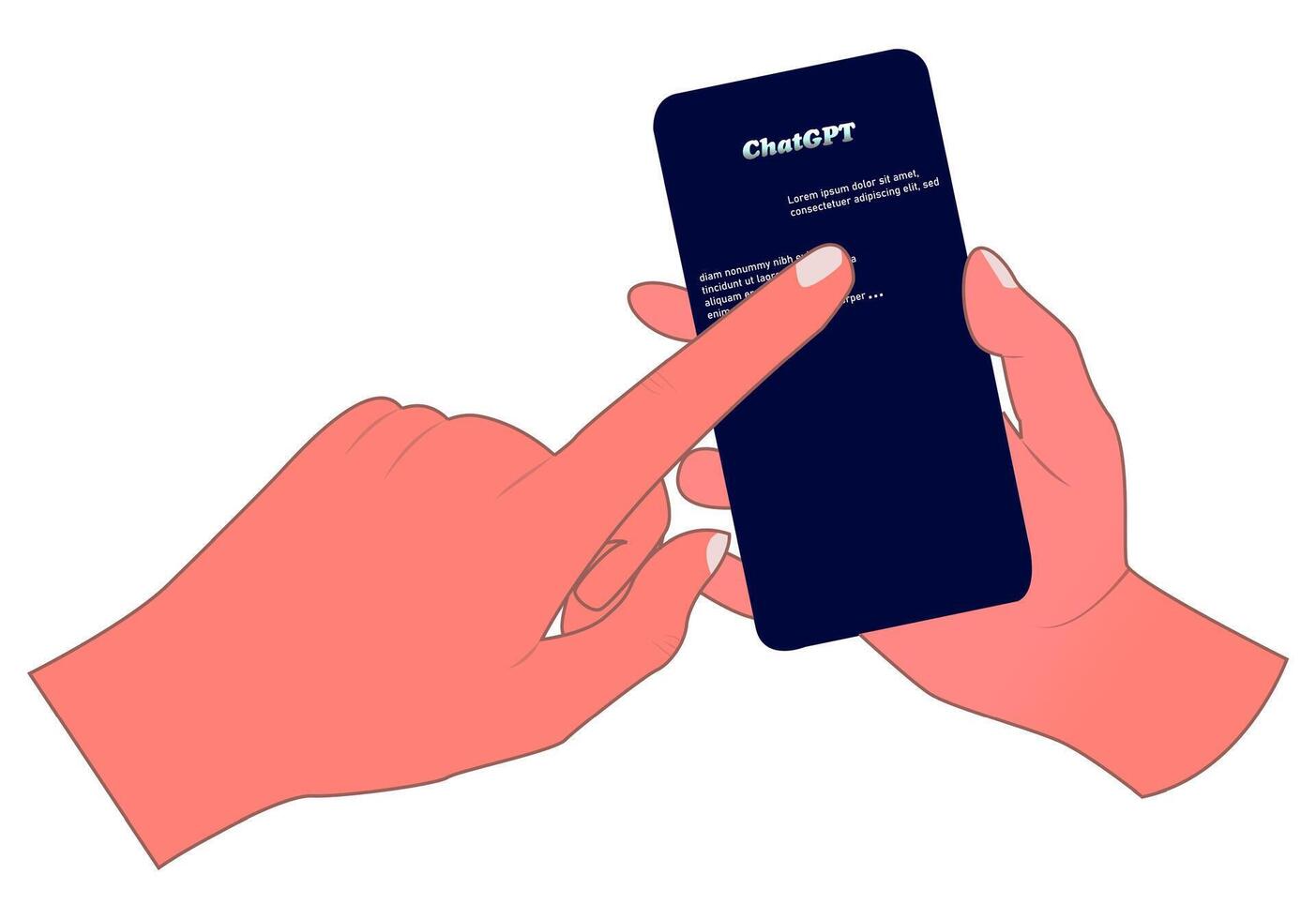 illustration of a hand holding a cellphone, This design is suitable for use in promoting technology platforms, online tutorials, educational blogs, or projects related to AI and digital communication. vector