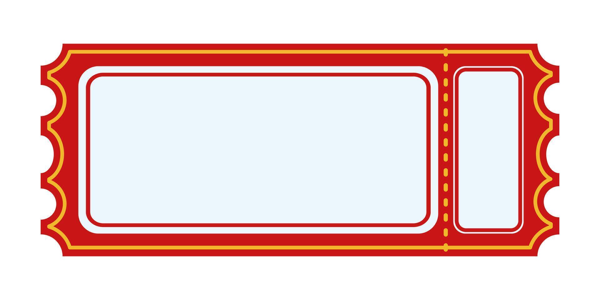 Rectangular Blank Vintage Ticket. Red and yellow retro ticket template with blank space and perforated edges. Event admission concept for circus, carnival, theater, cinema, casino, club. vector