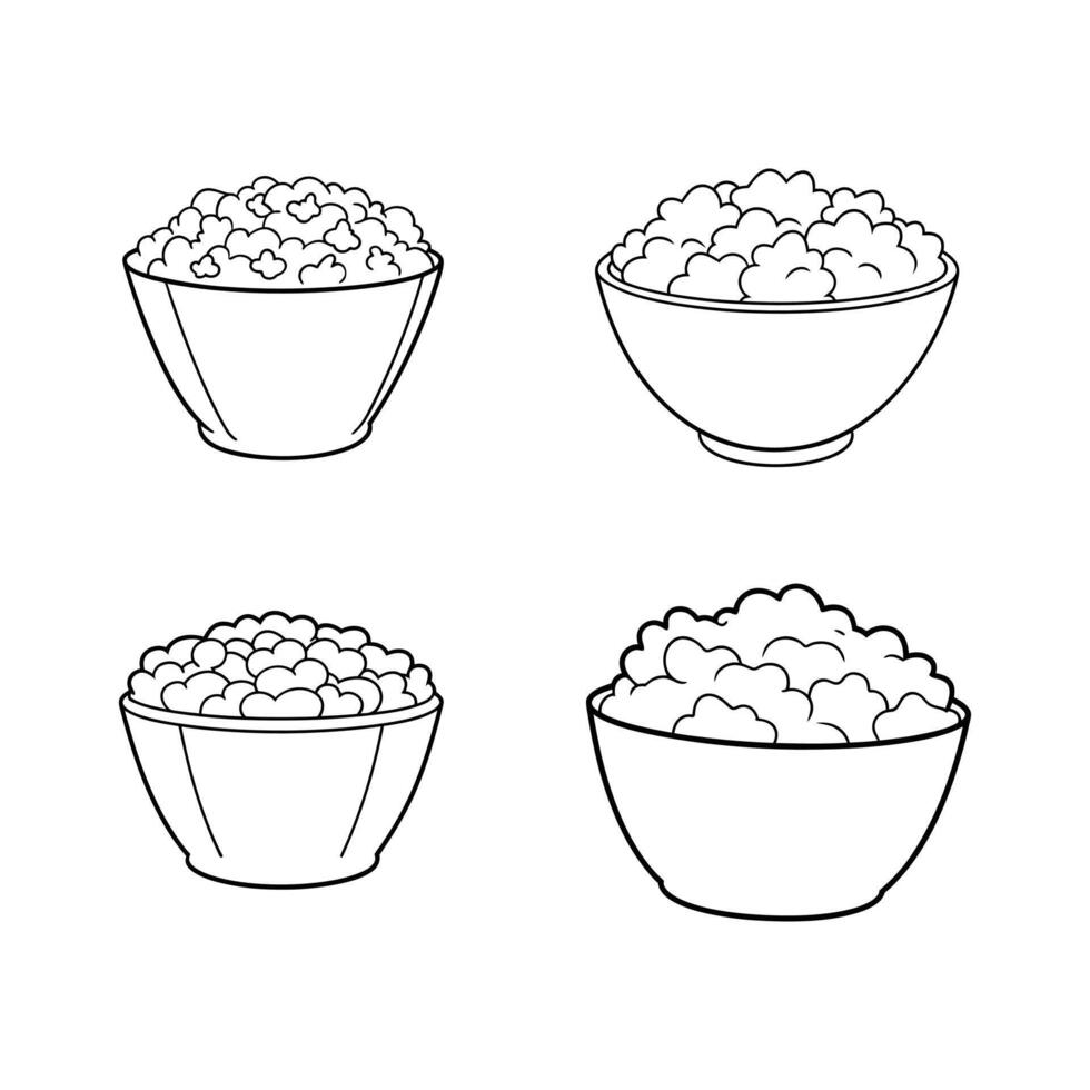 A Set Of Popcorn In A Pot Line Art Illustration vector