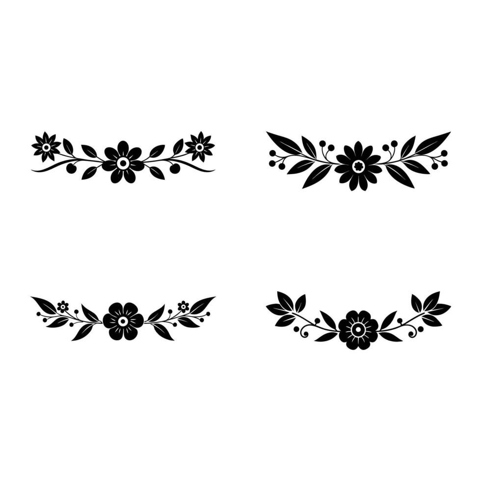 A charming retro floral divider with a playful flower ornament silhouette vector