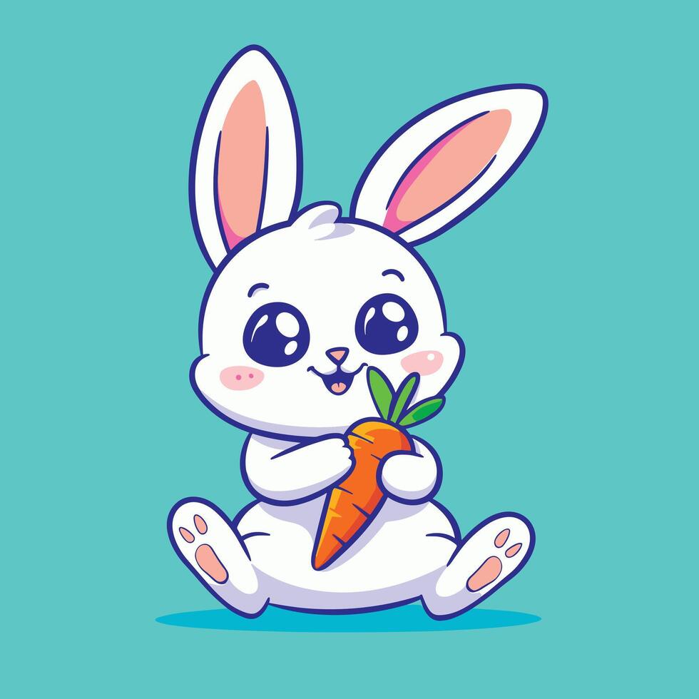 Cute rabbit holding carrot illustration vector